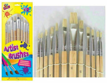 Charger l'image dans la galerie, ARTIST PAINT BRUSH SETS Small/Large Wooden Acrylic/Oil/Watercolour Thin Thick 12