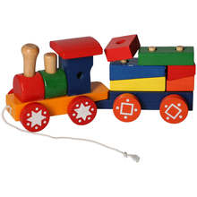 Charger l'image dans la galerie, Wooden Pull Along Toy Train Engine Wood Stacking Block Puzzle Toy Gift Present