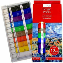 Ladda upp bild till gallerivisning, Acrylic Paint Set 12ml Tube 10 COLOURS Arts Crafts School Artist Painting Canvas
