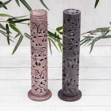 Ladda upp bild till gallerivisning, Incense Joss Stick Holder Hand carved Soapstone Elephant Tower Ornament Gift
