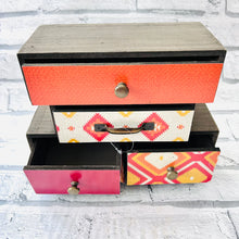 Load image into Gallery viewer, Small Desktop Wooden Storage Unit Jewellery Trinket Box Kasbah Rustic Drawers
