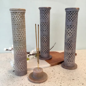 Incense Joss Stick Holder Hand carved Soapstone Tower Ornament Gift India