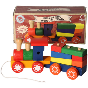 Wooden Pull Along Toy Train Engine Wood Stacking Block Puzzle Toy Gift Present