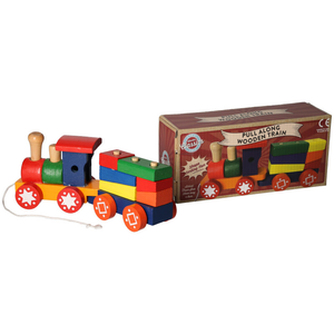 Wooden Pull Along Toy Train Engine Wood Stacking Block Puzzle Toy Gift Present